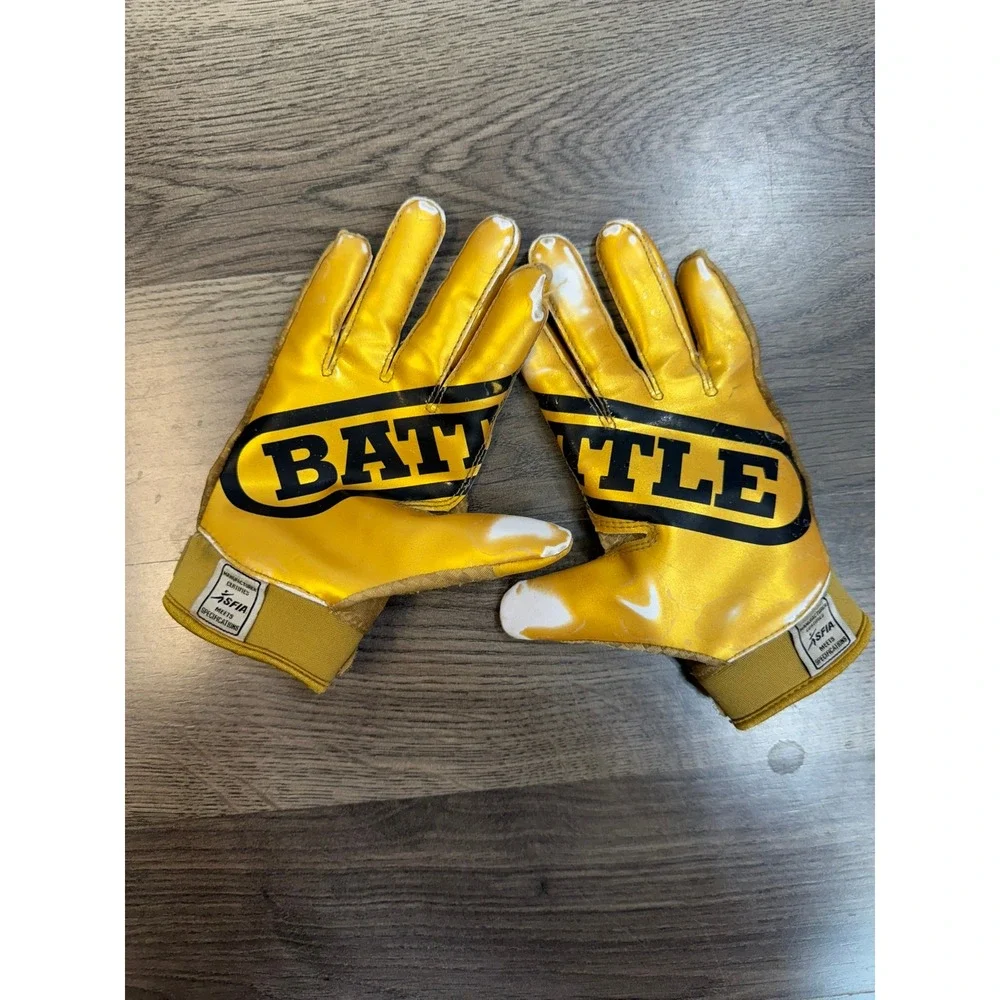 Battle Football Receiver Gloves Metallic Gold Black SFIA Certified Kids